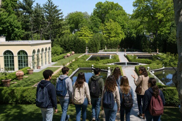 Gruppo-di-studenti-lastrolabio-in-visita-agli Snug Harbour gardens a -long-island