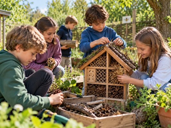Bambini progettano e costruiscono piccoli habitat destinati alla fauna locale Bambini progettano e costruiscono piccoli habitat destinati alla fauna locale